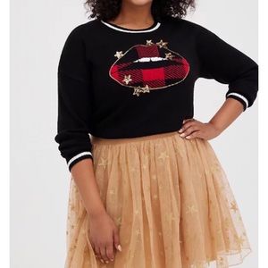 🆕 🌟Black Star Lips Crew Pullover Sweater 1 1X 14 16 NWT Torrid New!